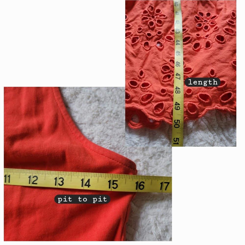 J.Crew 100% Cotton Orange Tiered Eyelet Cross Back Midi Dress Sleeveless Small - Picture 8 of 10